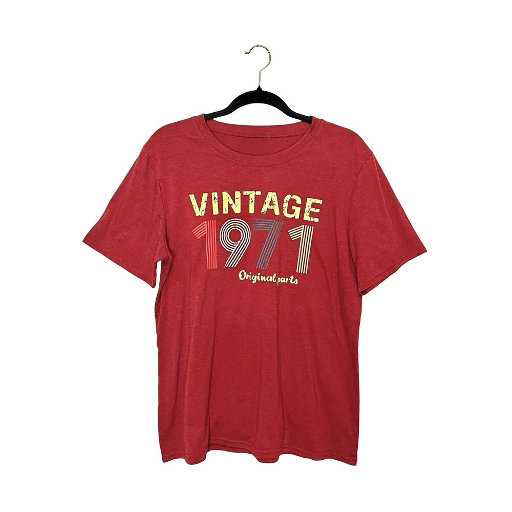 Vintage 1971 Graphic T-Shirt Men’s Large Red Retro Distressed Casual Tee